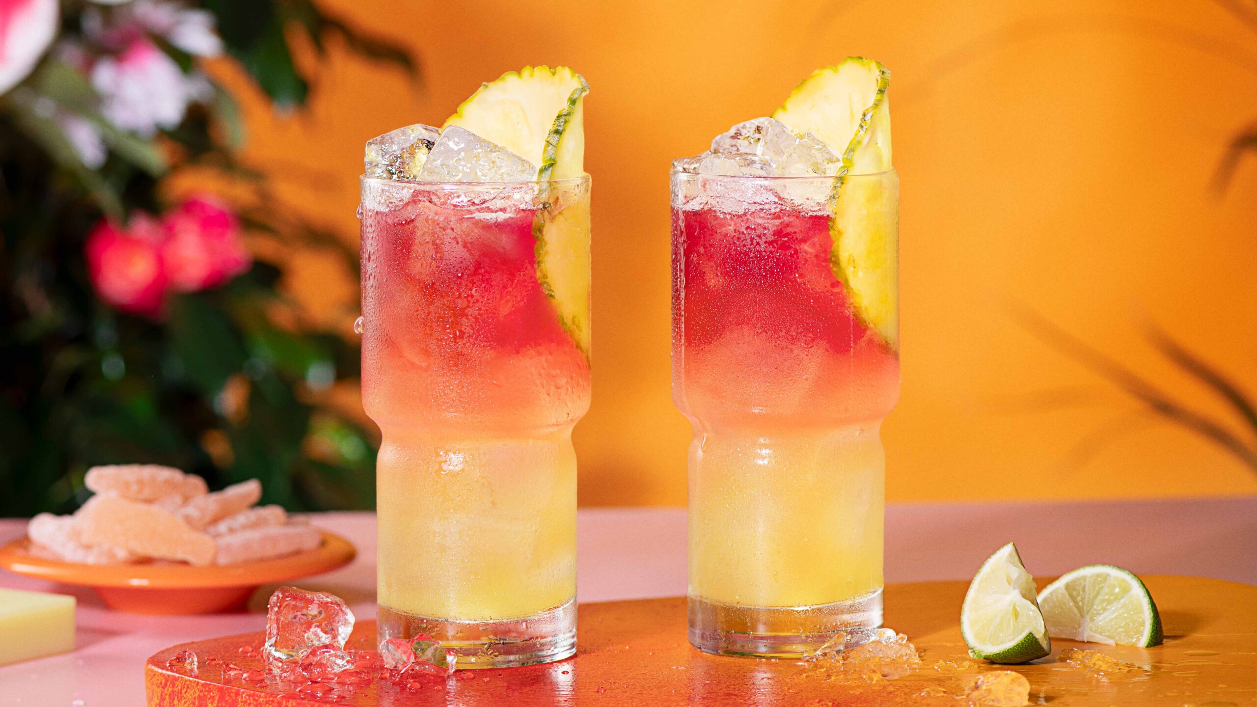 2 Malibu Bay breezes on a serving tray