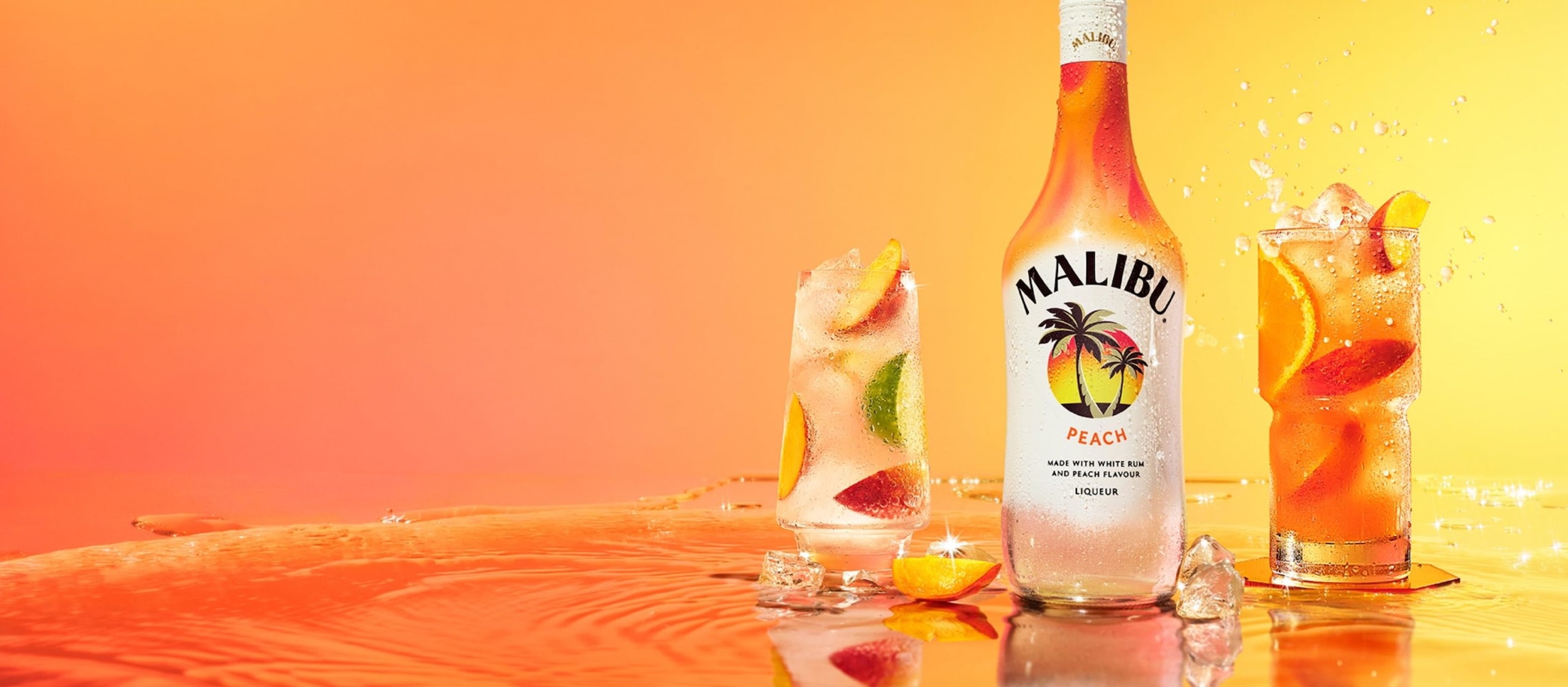 Malibu peach with drinks