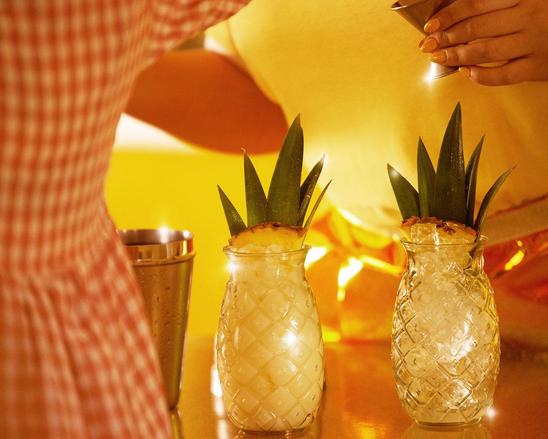 Two Malibu coconut and pineapple drinks