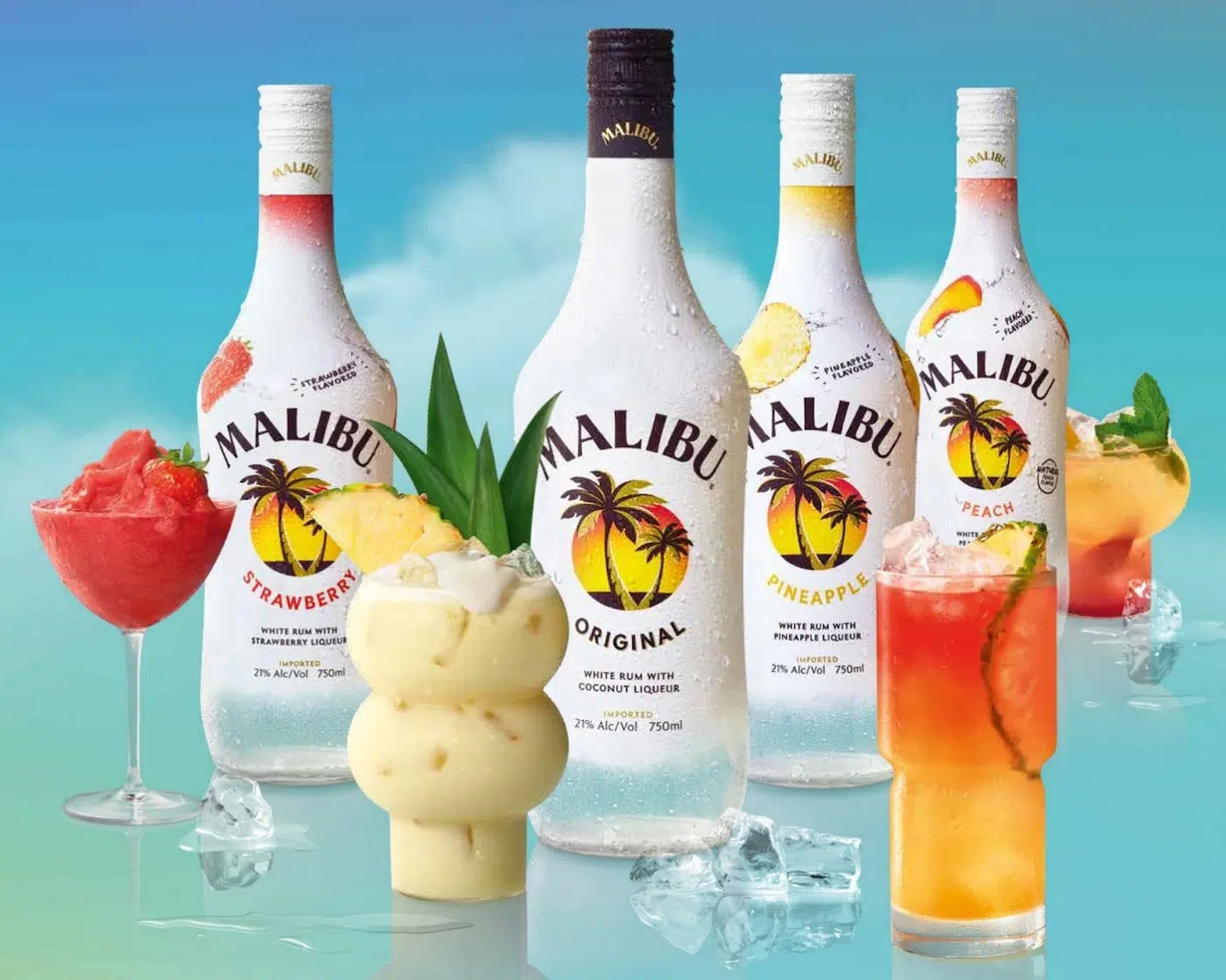Malibu bottles with drinks