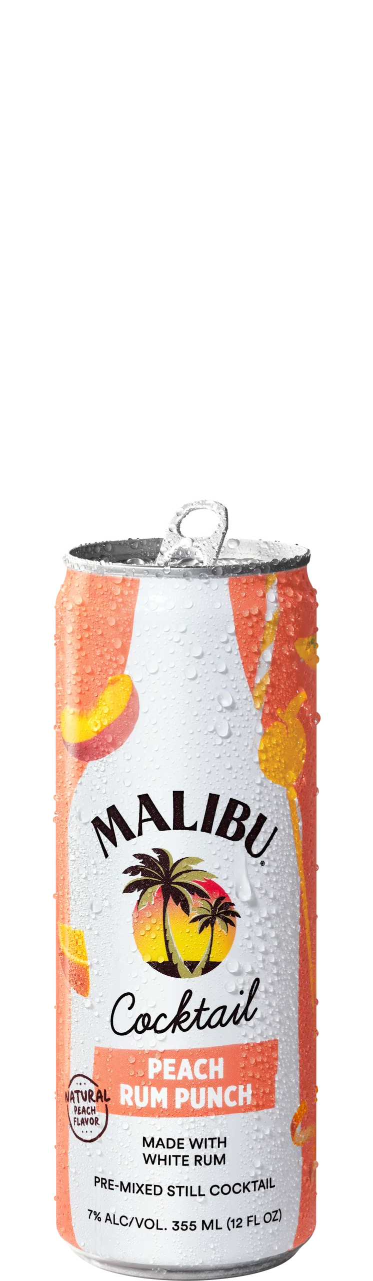 Malibu RTD cocktail can with peach rum punch