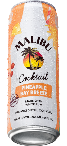 Malibu RTD cocktail can with pineapple bay breeze