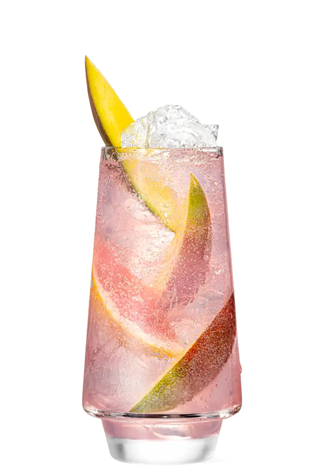 Malibu mango drink with pink grapefruit soda