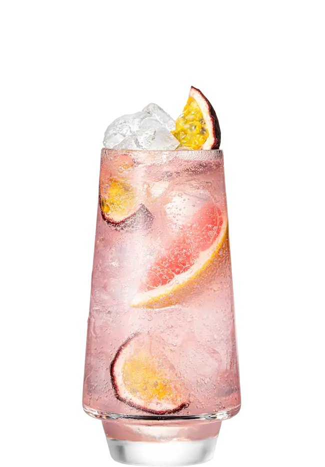 Malibu passionfruit drink with pink grapefruit soda