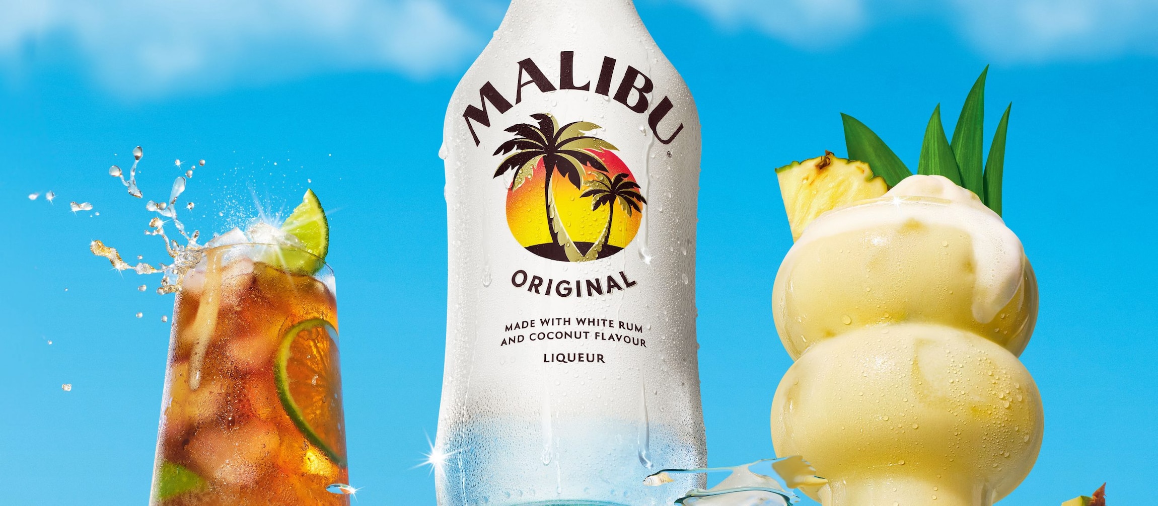 Malibu bottle with two drinks