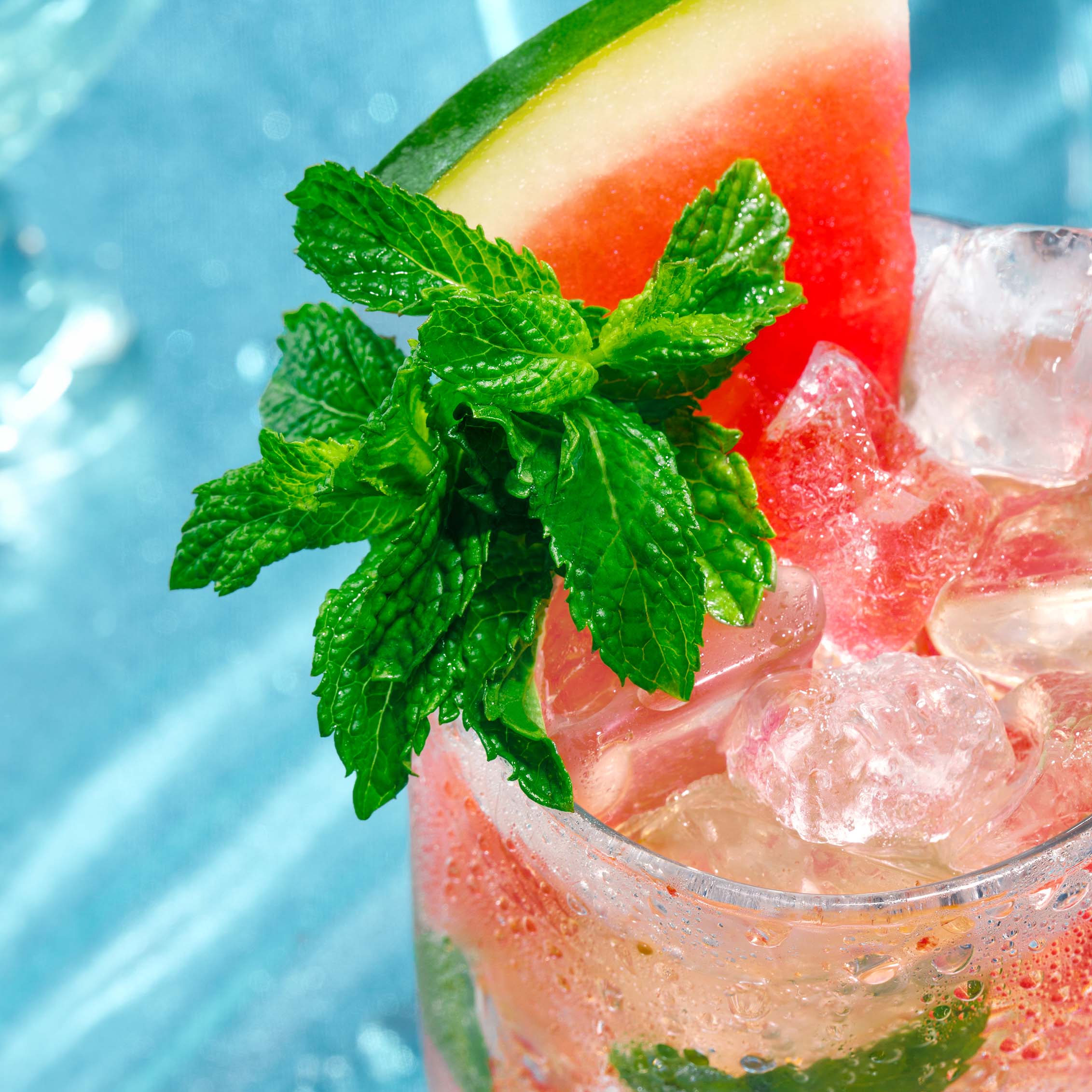 Malibu drink with watermelon and mint