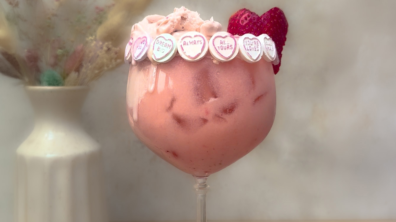 Close up of pink Strawberry Colada Float
