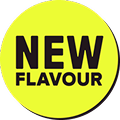 New flavour text overlapped on a neon circle sticker